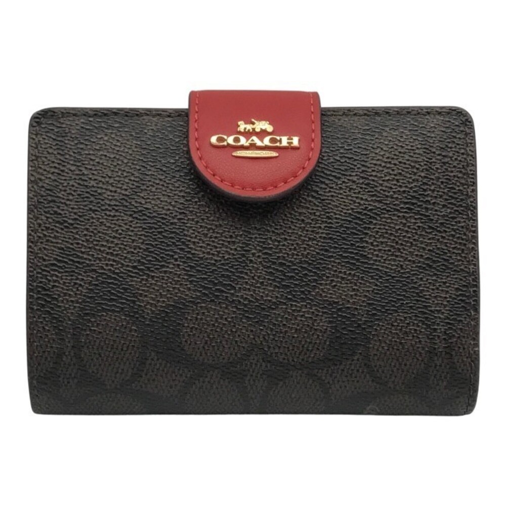COACH Signature Women's Bi-fold Wallet with Pass Case, Brown/Red, CW786 T1